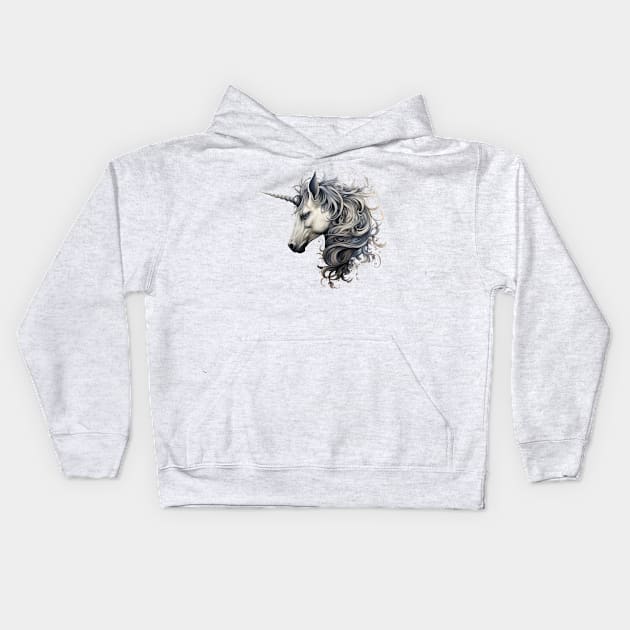 Wavy haired unicorn Kids Hoodie by Liana Campbell